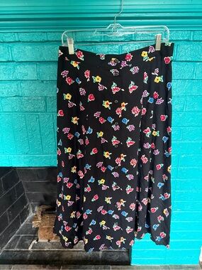 Sag Harbor Black Midi Skirt with Bright Floral Print